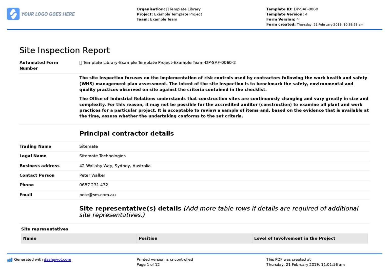 Site Inspection Report Free Template Sample And A Proven With