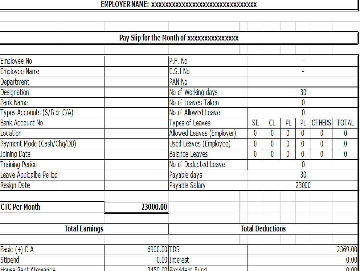 10+ Payslip Templates – Word Excel Pdf Formats Regarding Blank Payslip Template