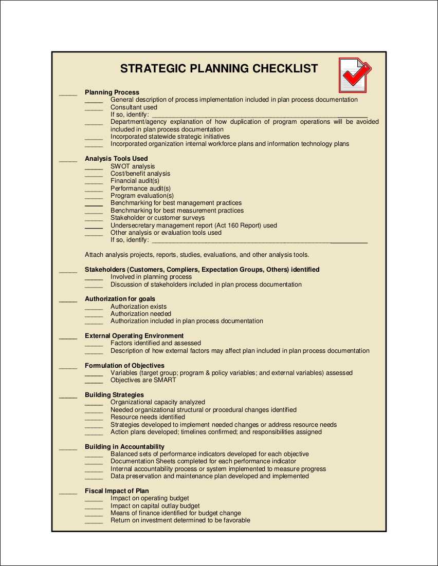 11+ Strategic Planning Checklist Examples – Pdf | Examples For Strategic Management Report Template