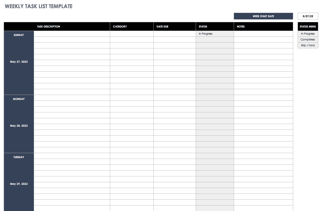 15 Free Weekly Calendar Templates | Smartsheet With Regard To Blank Scheme Of Work Template