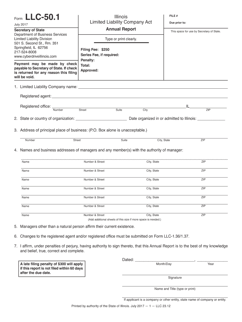 2012 2020 Form Il Llc 50.1 Fill Online, Printable, Fillable In Llc Annual Report Template