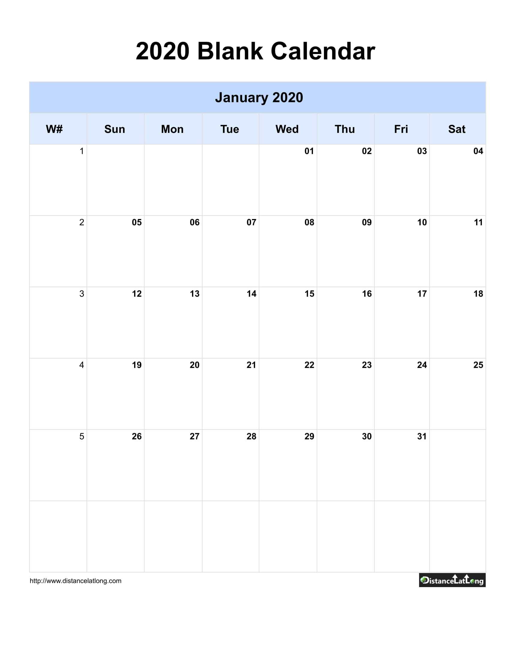 2020 Blank Calendar Blank Portrait Orientation Free Pertaining To Blank Calender Template