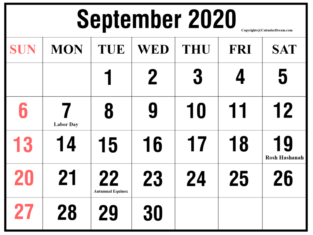 2020 Blank September Printable Calendar Template [Pdf Intended For Blank Table Of Contents Template Pdf