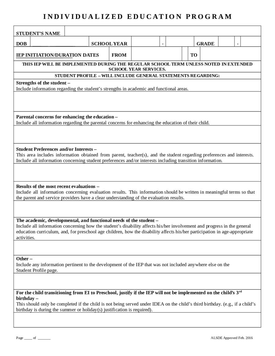 2020 Individual Education Plan – Fillable, Printable Pdf In Blank Iep Template