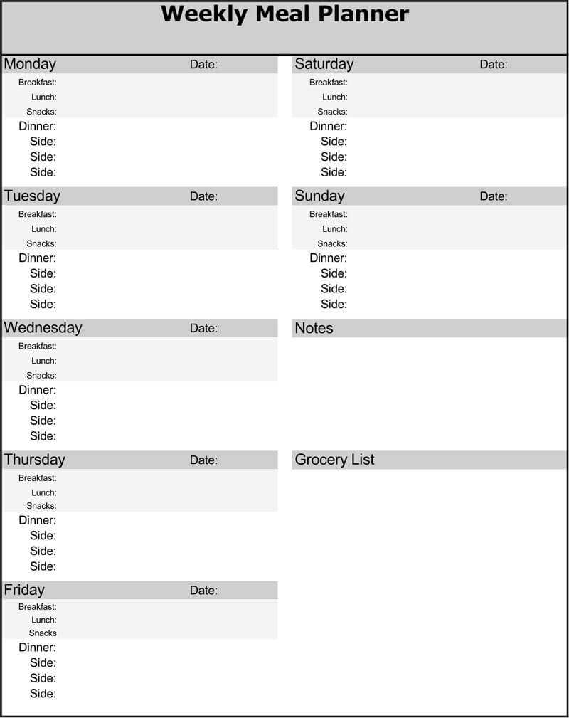 25+ Free Weekly/daily Meal Plan Templates (For Excel And Word) With Menu Planning Template Word