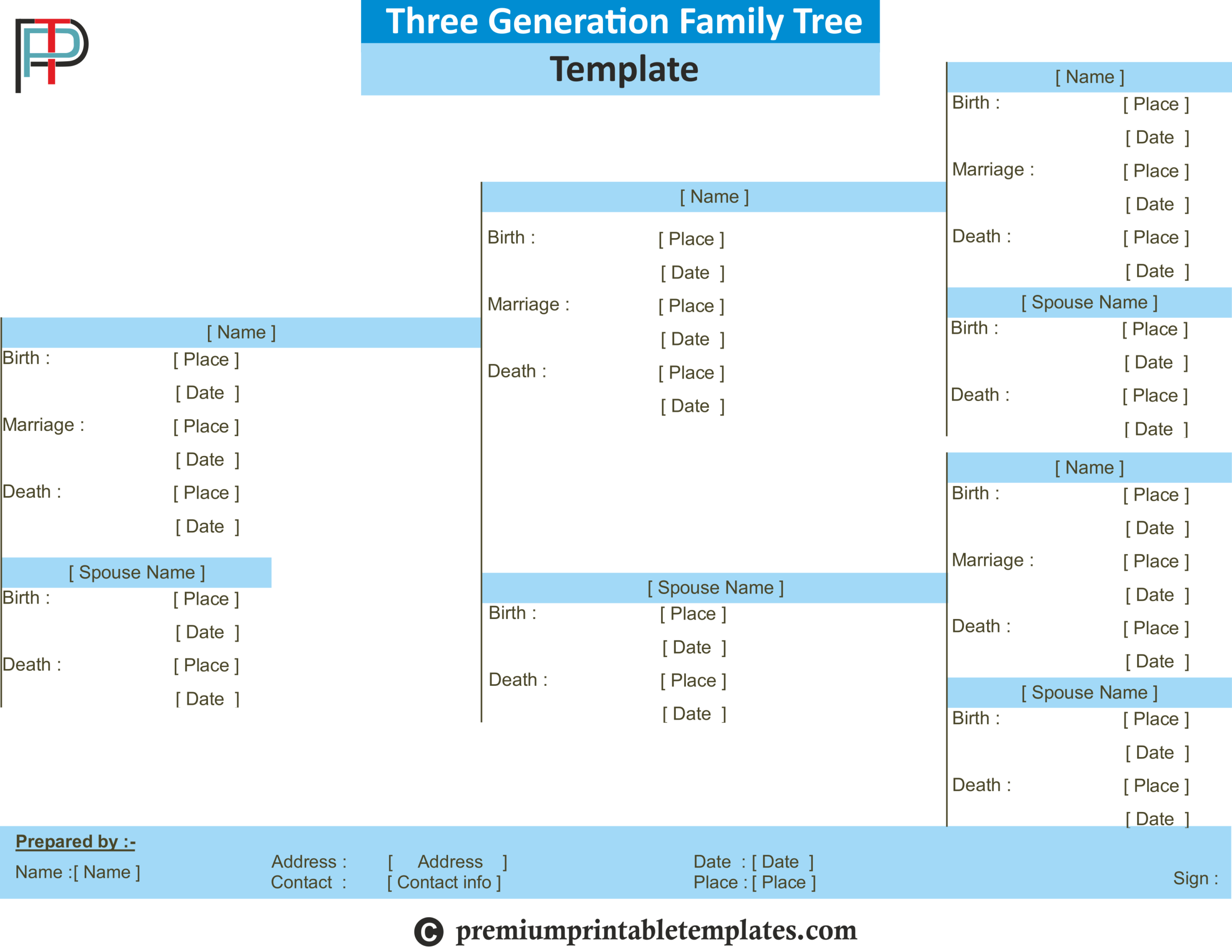 3 Generation Family Tree | Premium Printable Templates Throughout Blank Family Tree Template 3 Generations