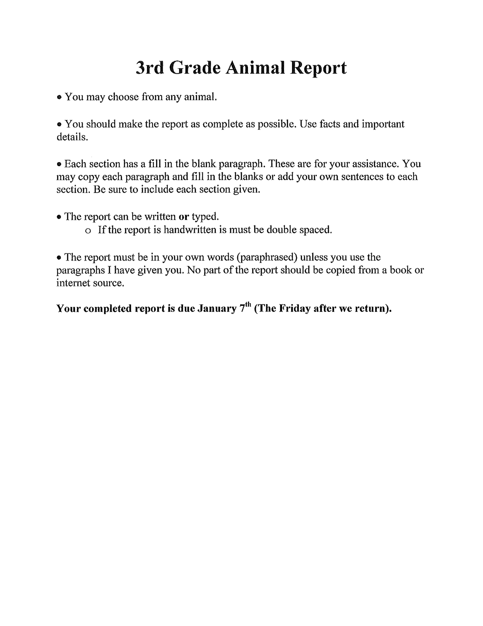 3Rd Grade Animal Report Template Free Download With Regard To Book Report Template Grade 1