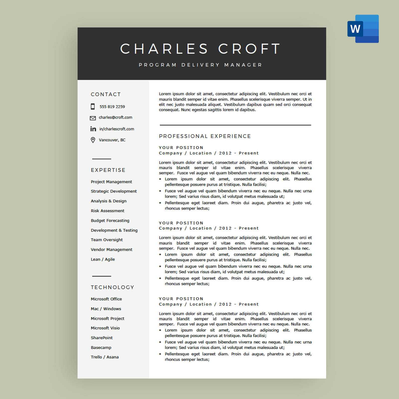 4 Page Resume / Cv Template Package For Microsoft™ Word – The 'charlie' For How To Make A Cv Template On Microsoft Word