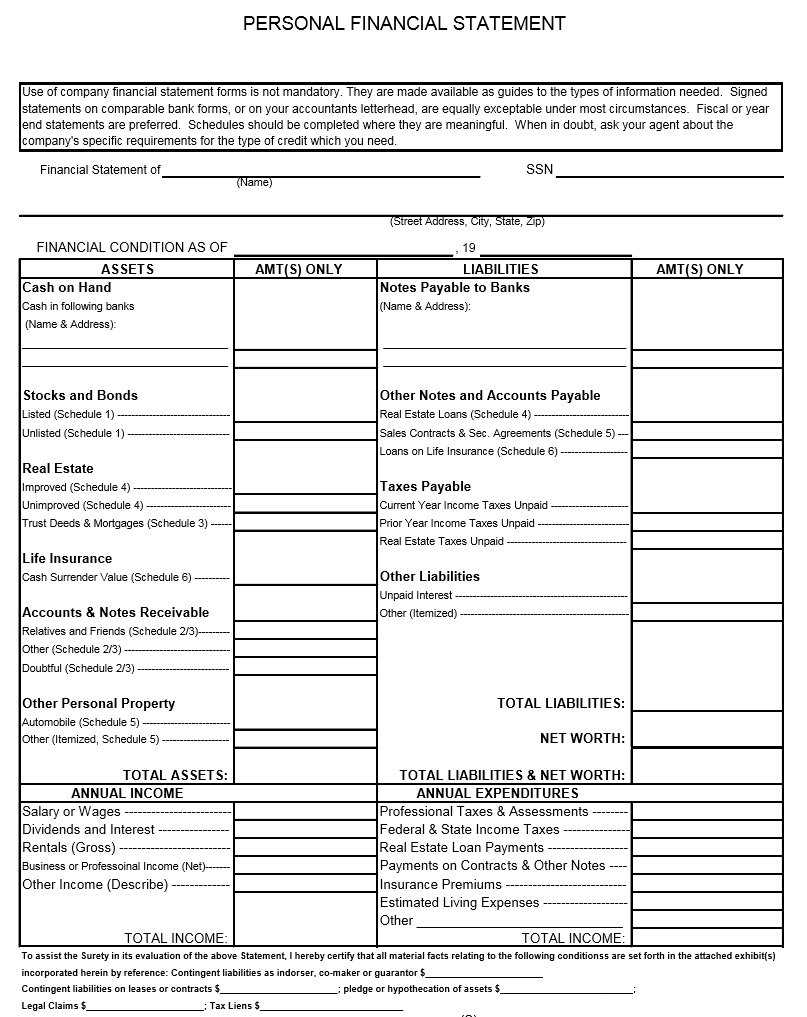 40+ Personal Financial Statement Templates & Forms ᐅ Intended For Blank Personal Financial Statement Template