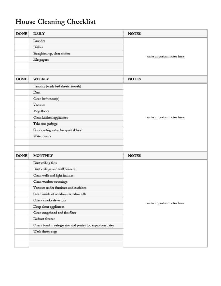 40 Printable House Cleaning Checklist Templates ᐅ Templatelab Throughout Blank Cleaning Schedule Template