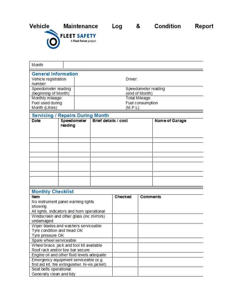 40 Printable Vehicle Maintenance Log Templates ᐅ Templatelab Pertaining To Machine Breakdown Report Template