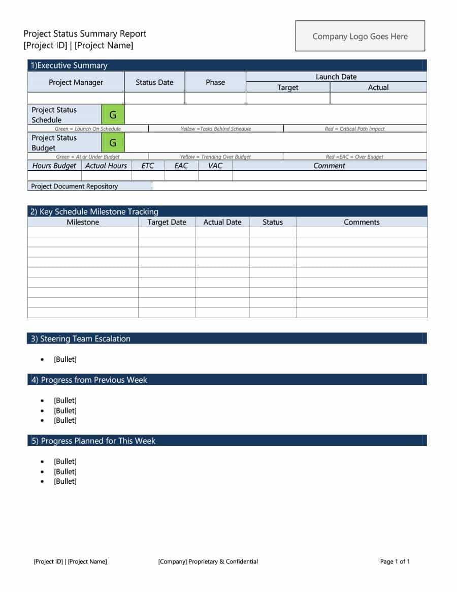 40+ Project Status Report Templates [Word, Excel, Ppt] ᐅ In One Page Status Report Template