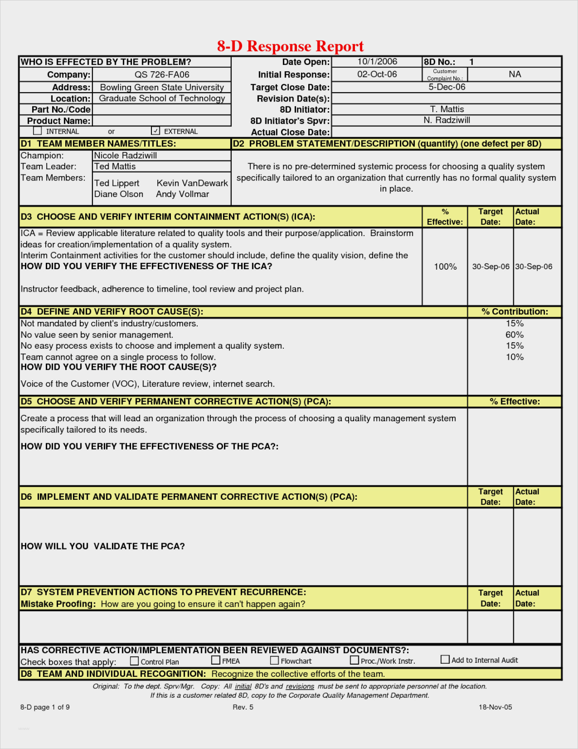 8D Report Template Xls