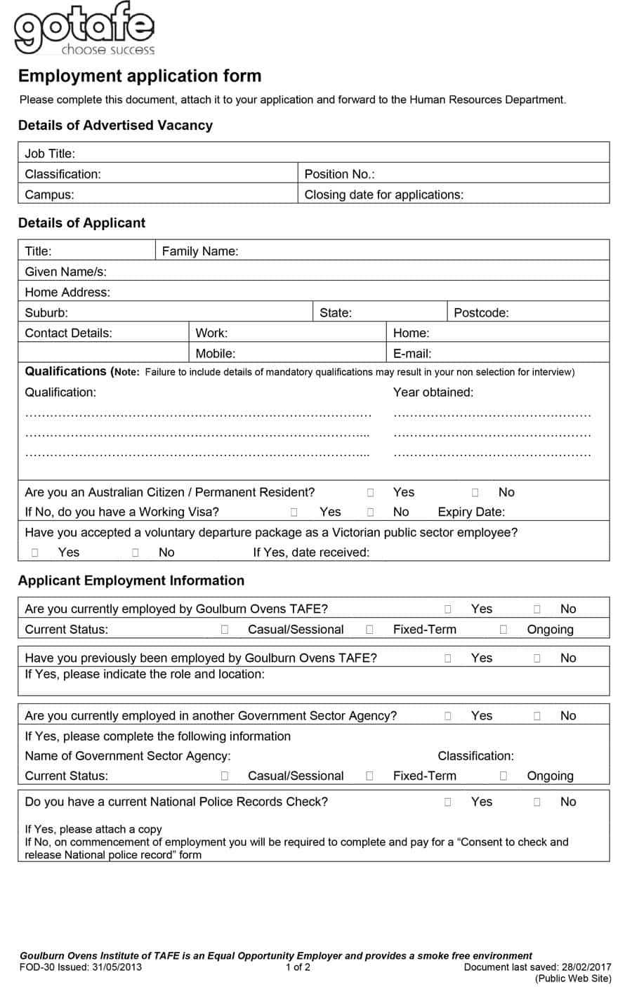 50 Free Employment / Job Application Form Templates Inside Job Application Template Word