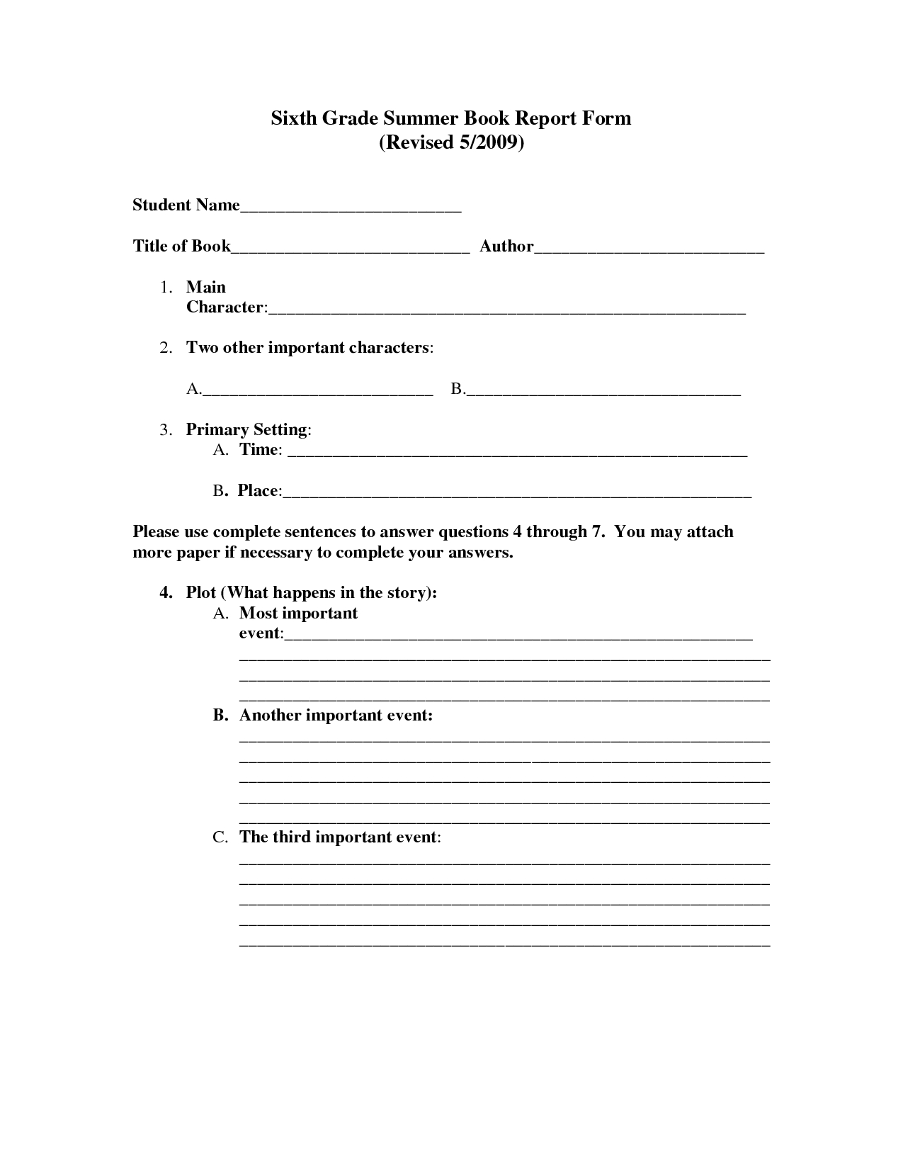 6Th Grade Book Report Template - Calep.midnightpig.co Pertaining To 6Th Grade Book Report Template