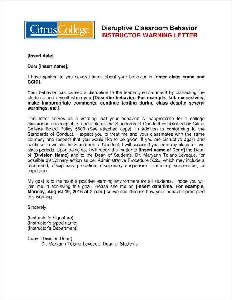 8+ Student Warning Letter Templates Free Word, Pdf Format Throughout Behaviour Report Template