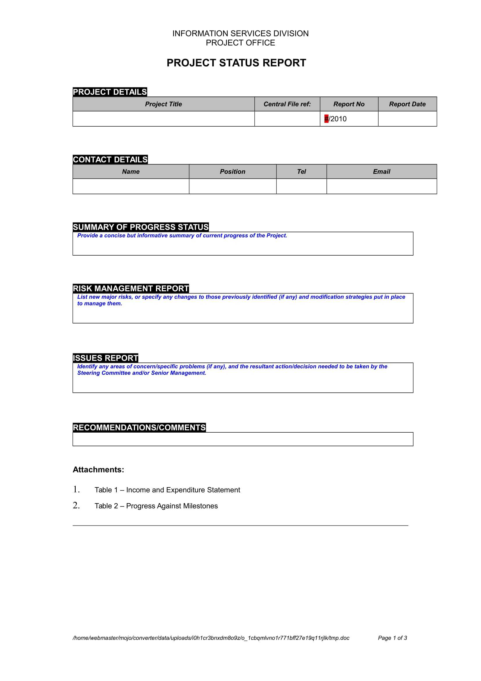 9+ Status Report Examples – Doc, Pdf | Examples Intended For Report To Senior Management Template