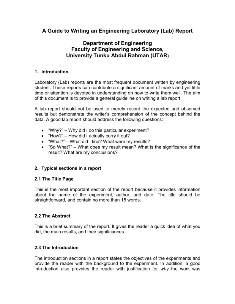 A Guide To Writing An Engineering Laboratory (Lab) Report Within Introduction Template For Report