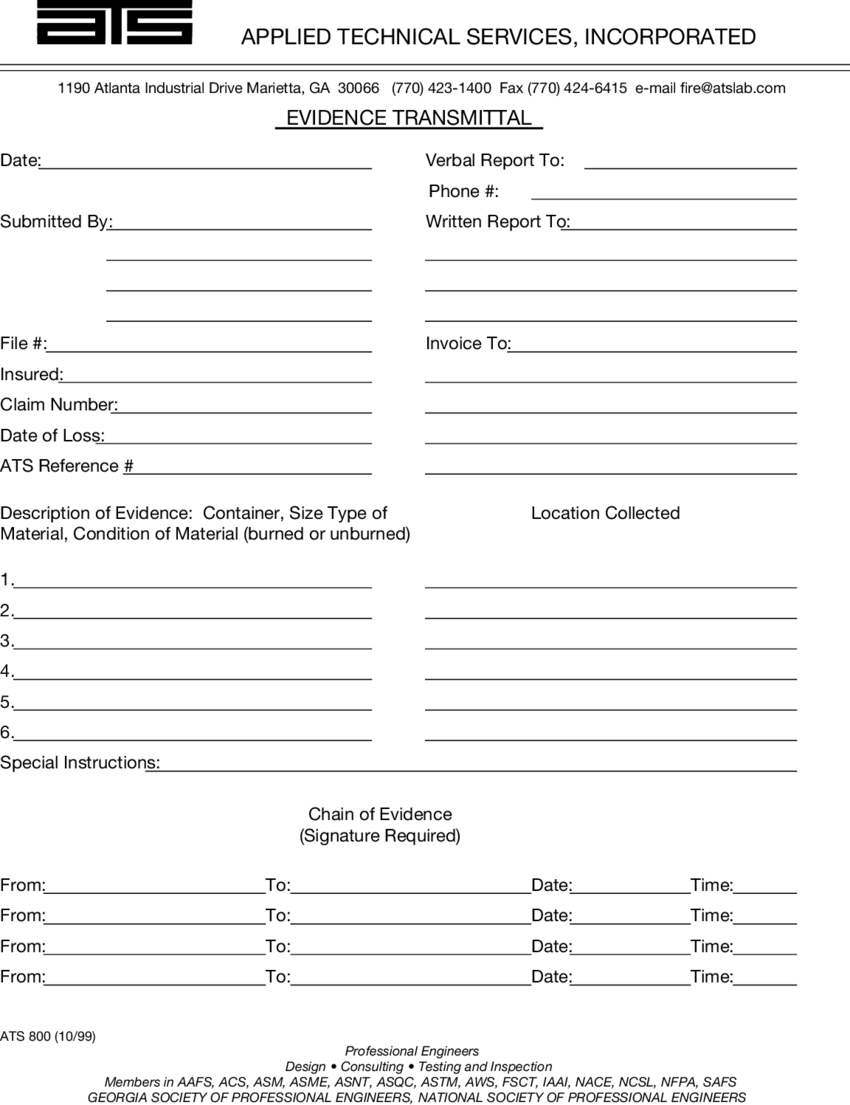 A Typical Chain Of Custody Form For Submission Of Fire Pertaining To Sample Fire Investigation Report Template