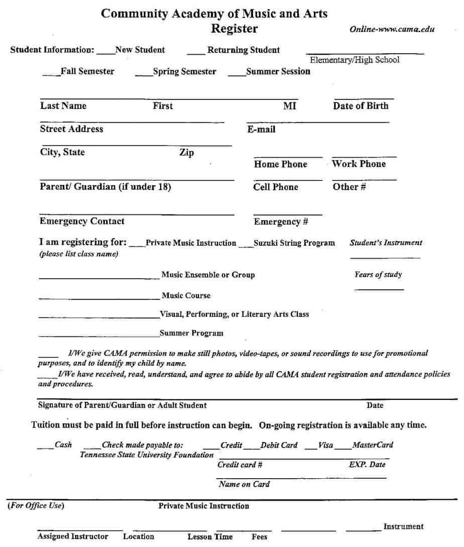 Academy Registration Form Templates – Word Excel Fomats For School Registration Form Template Word