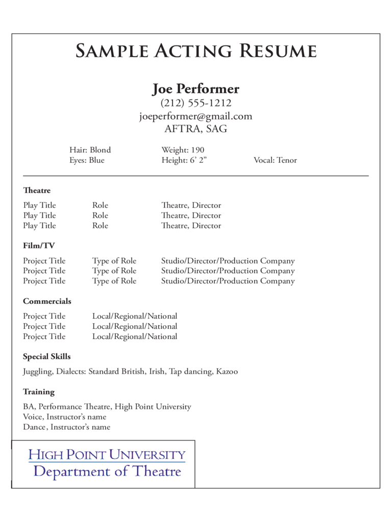 Acting Resume Template – 5 Free Templates In Pdf, Word For Theatrical Resume Template Word