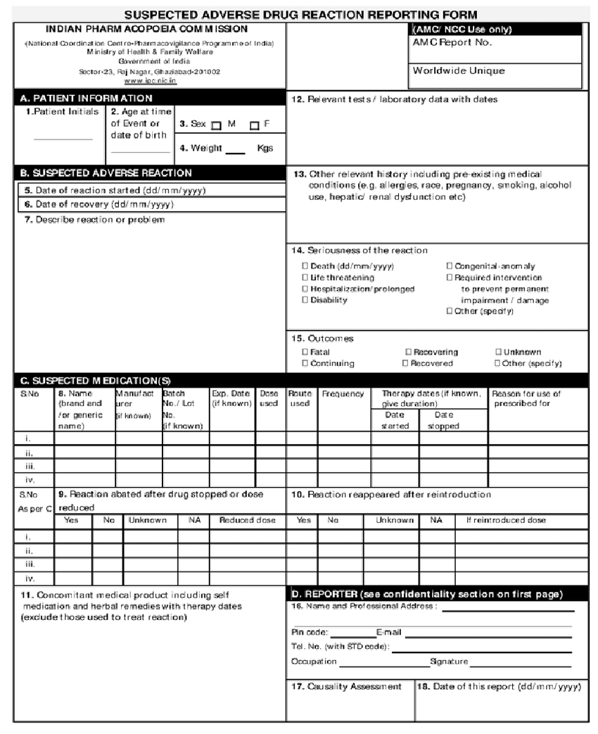 Adverse Drug Reaction Reporting Form | Download Scientific Throughout Case Report Form Template Clinical Trials