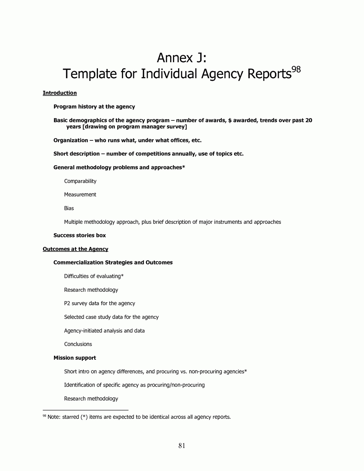Annex J Template For Individual Agency Reports | An Regarding Research Project Report Template