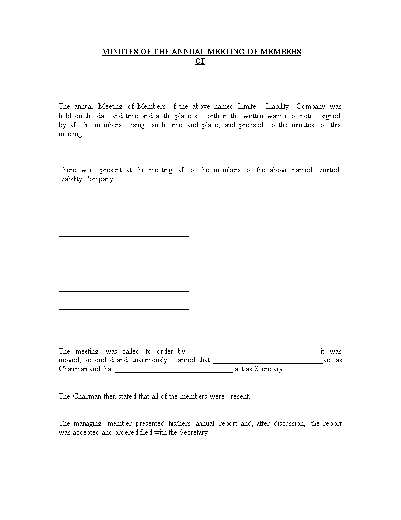 Annual Corporate Meeting Minutes | Templates At Pertaining To Llc Annual Report Template