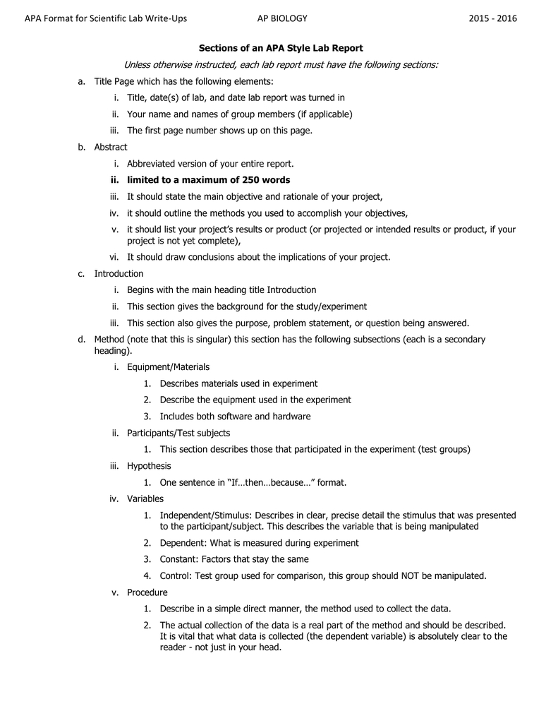 Apa Format Lab Report – Calep.midnightpig.co Pertaining To Biology Lab Report Template