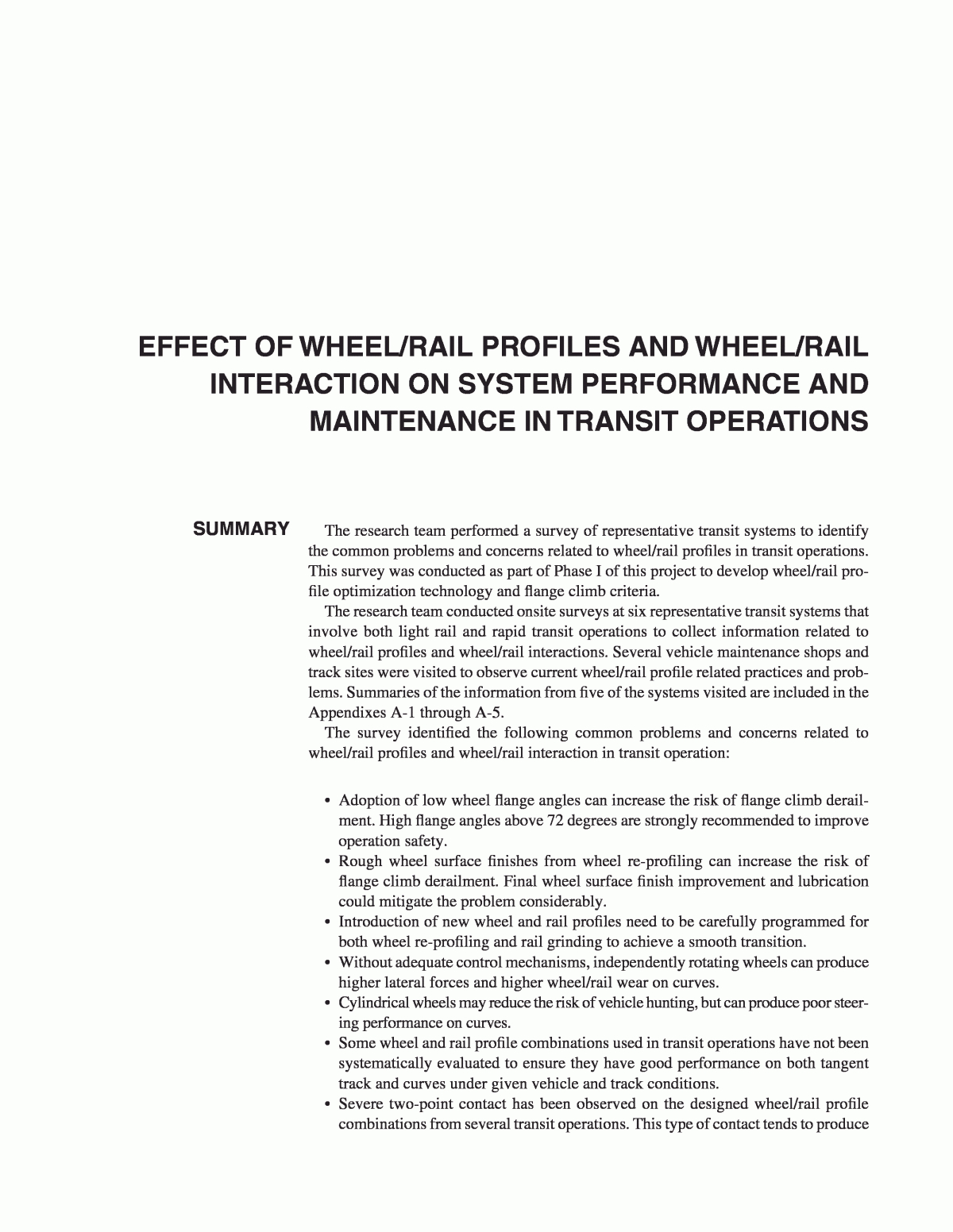 Appendix A – Effect Of Wheel/rail Profiles And Wheel/rail For Blank Performance Profile Wheel Template