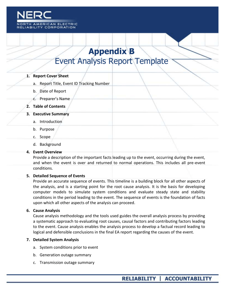 Appendix B – Event Analysis Report Template With Reliability Report Template