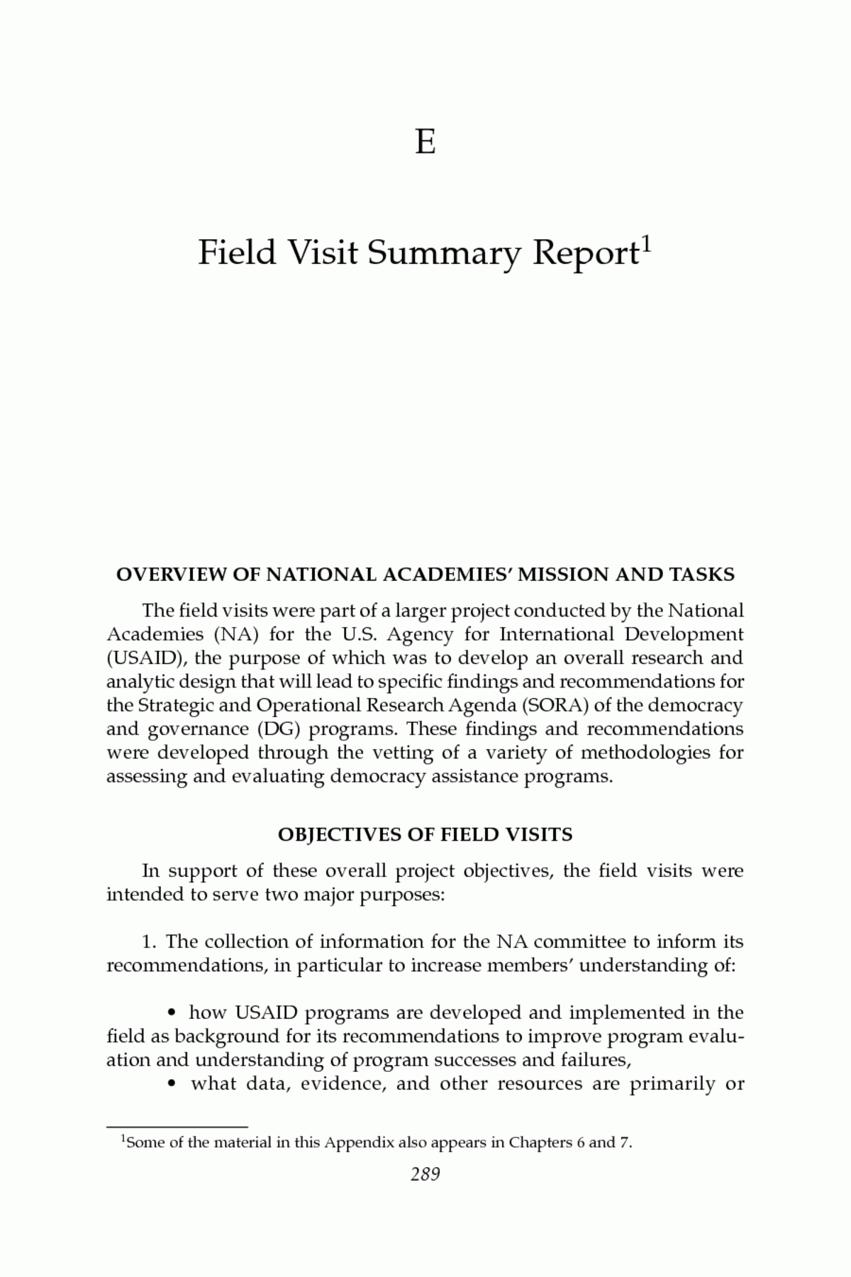 Appendix E: Field Visit Summary Report | Improving Democracy For Monitoring And Evaluation Report Writing Template
