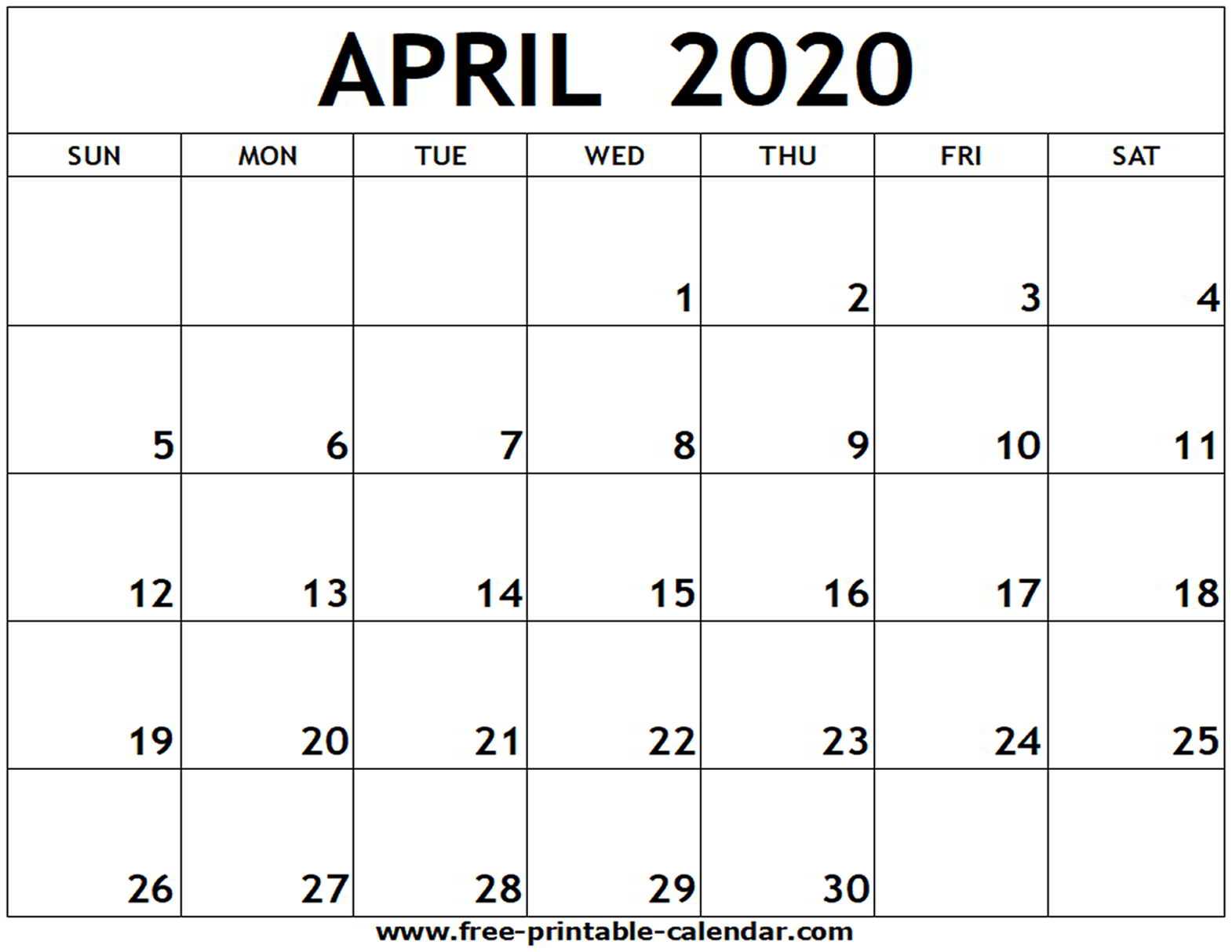 April 2020 Printable Calendar – Free Printable Calendar With Blank Calander Template