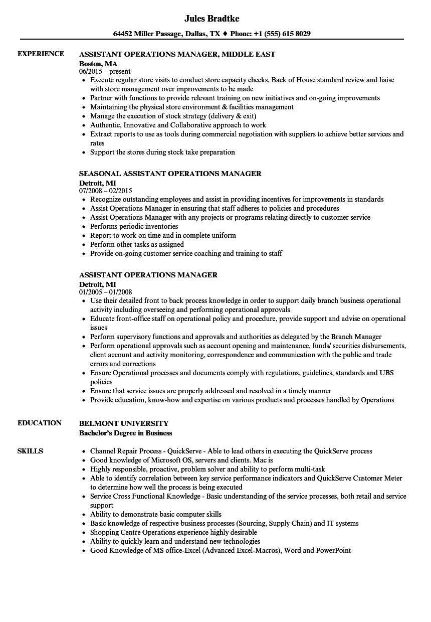 Assistant Operations Manager Resume Samples | Velvet Jobs Pertaining To Operations Manager Report Template
