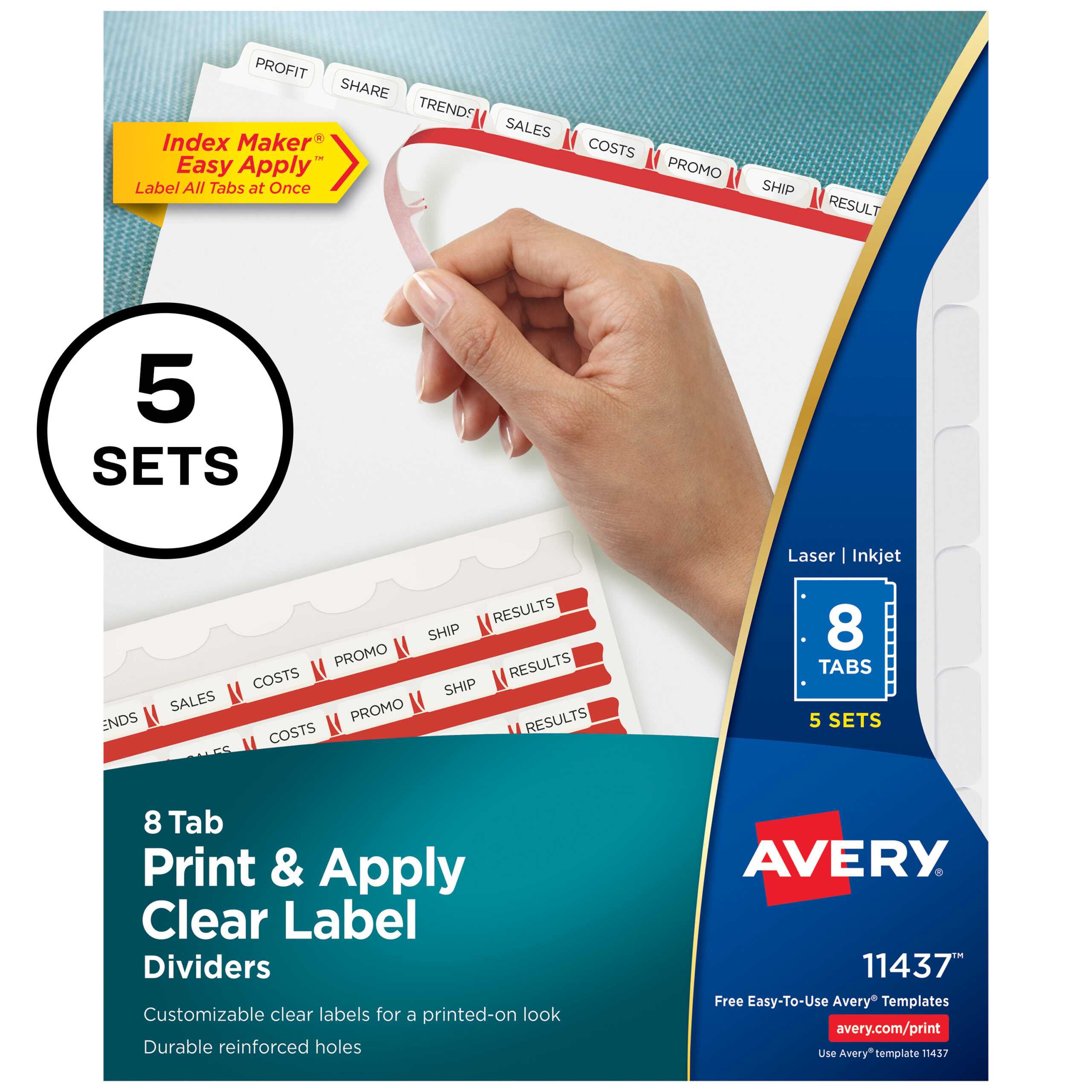 Avery 8 Tab Print & Apply Clear Label Dividers, 5 Sets (11437) – Walmart With 8 Tab Divider Template Word