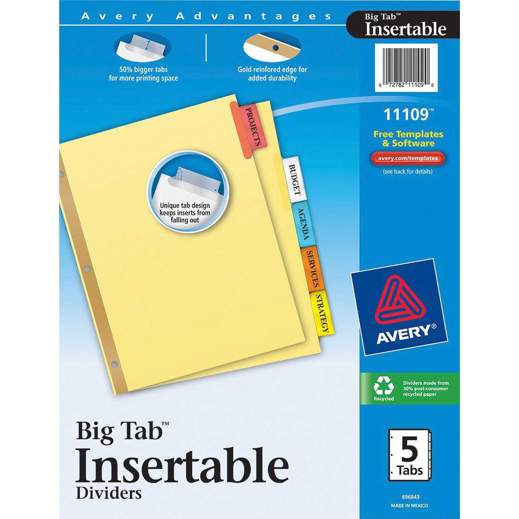 Avery® Big Tab Buff Colored Insertable Dividers – Gold With 8 Tab Divider Template Word