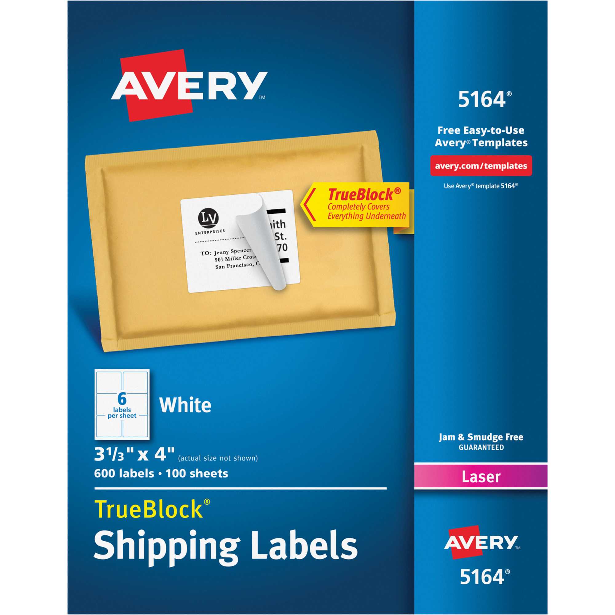 Avery® Trueblock(R) Shipping Labels, Sure Feed(Tm) Technology, Permanent  Adhesive, 3 1/3" X 4", 600 Labels (5164) – Permanent Adhesive – 3 21/64" Within Word Label Template 21 Per Sheet