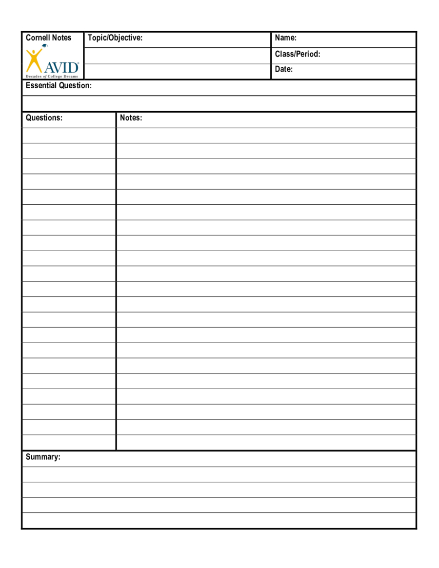 Avid Cornell Notes Template - Calep.midnightpig.co With Regard To Cornell Note Template Word