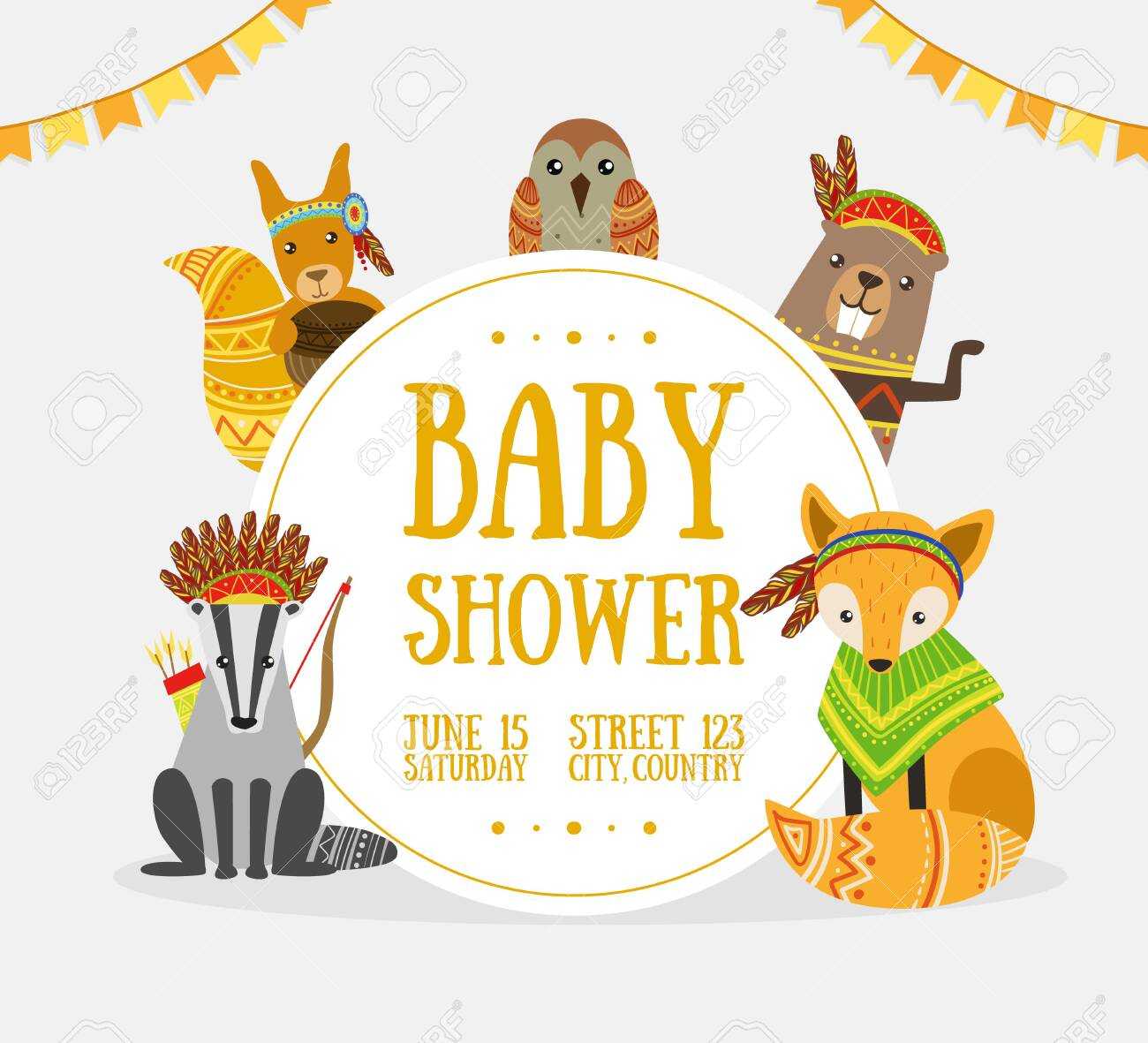 Baby Shower Banner Template With Place For Text And Cute Wild.. For Baby Shower Banner Template