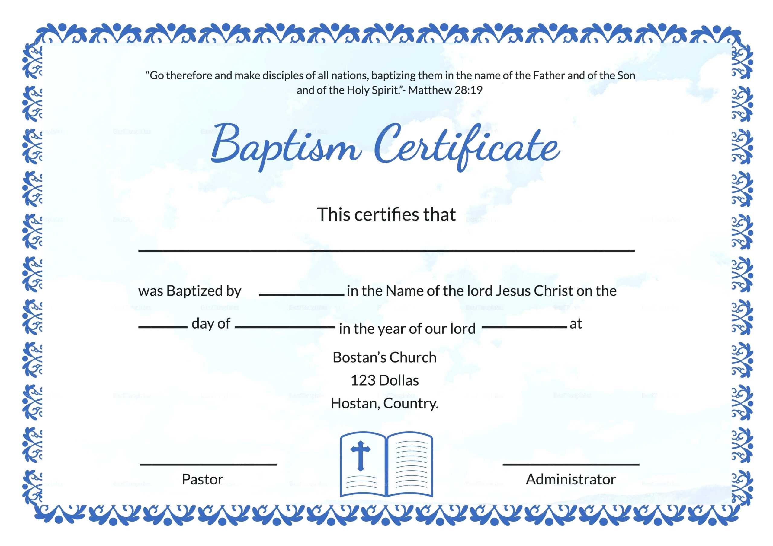 Baptism Certificate Template Word – Heartwork Inside Baptism Certificate Template Word