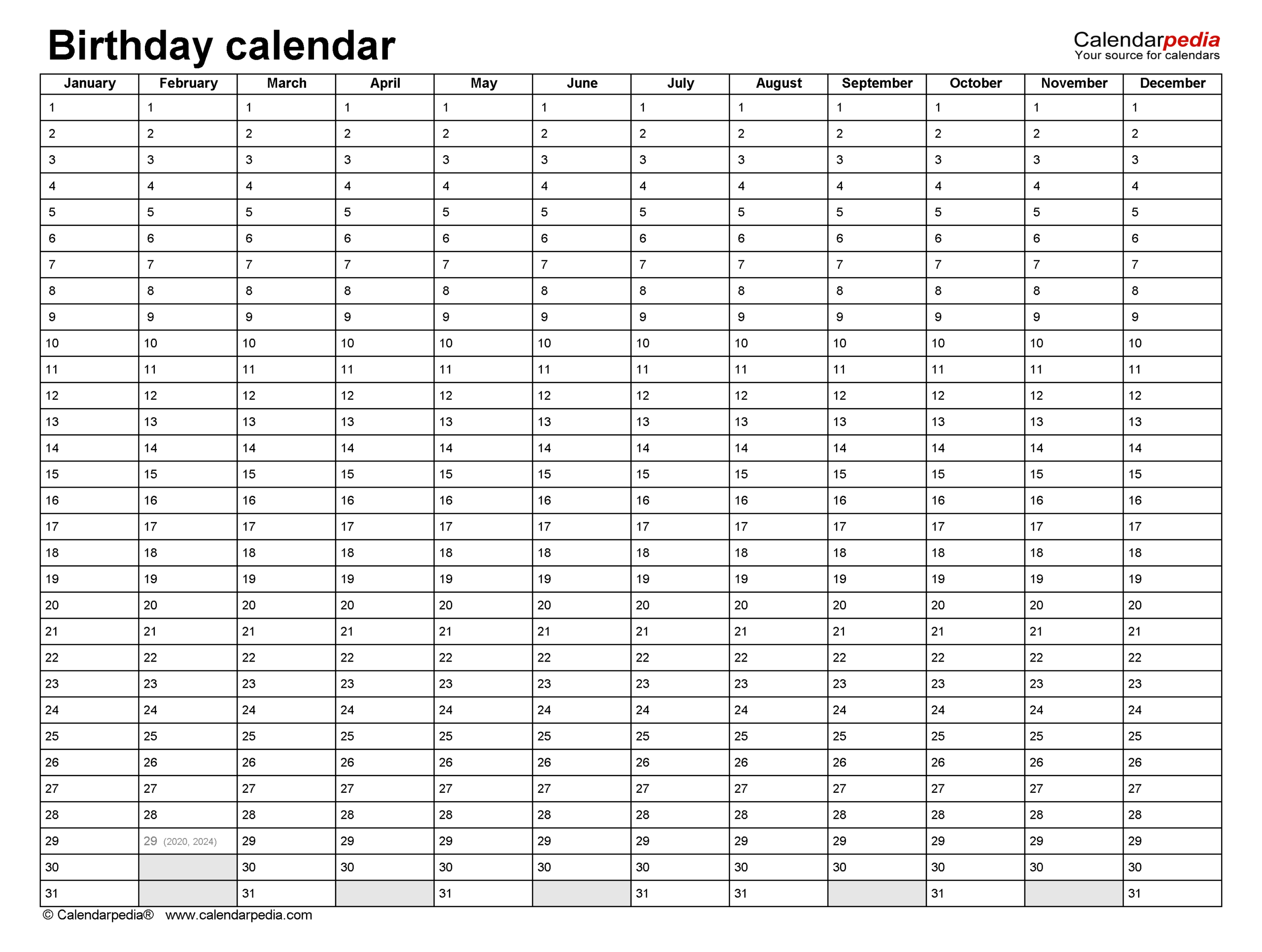 Birthday Calendars – Free Printable Microsoft Word Templates In Personal Word Wall Template