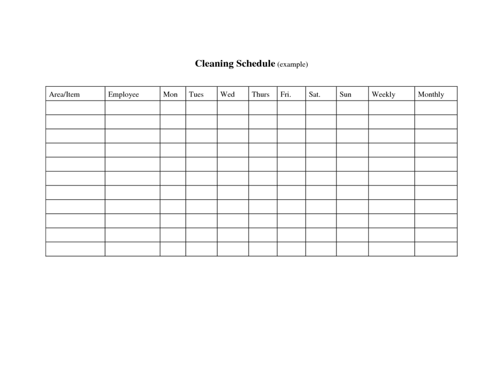 Blank Daily Cleaning Schedule And Record Sheet Office Pertaining To Blank Cleaning Schedule Template
