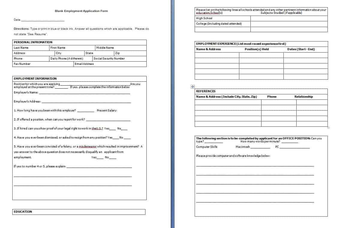 Blank Employment Application Form – Sample Templates Throughout Job Application Template Word