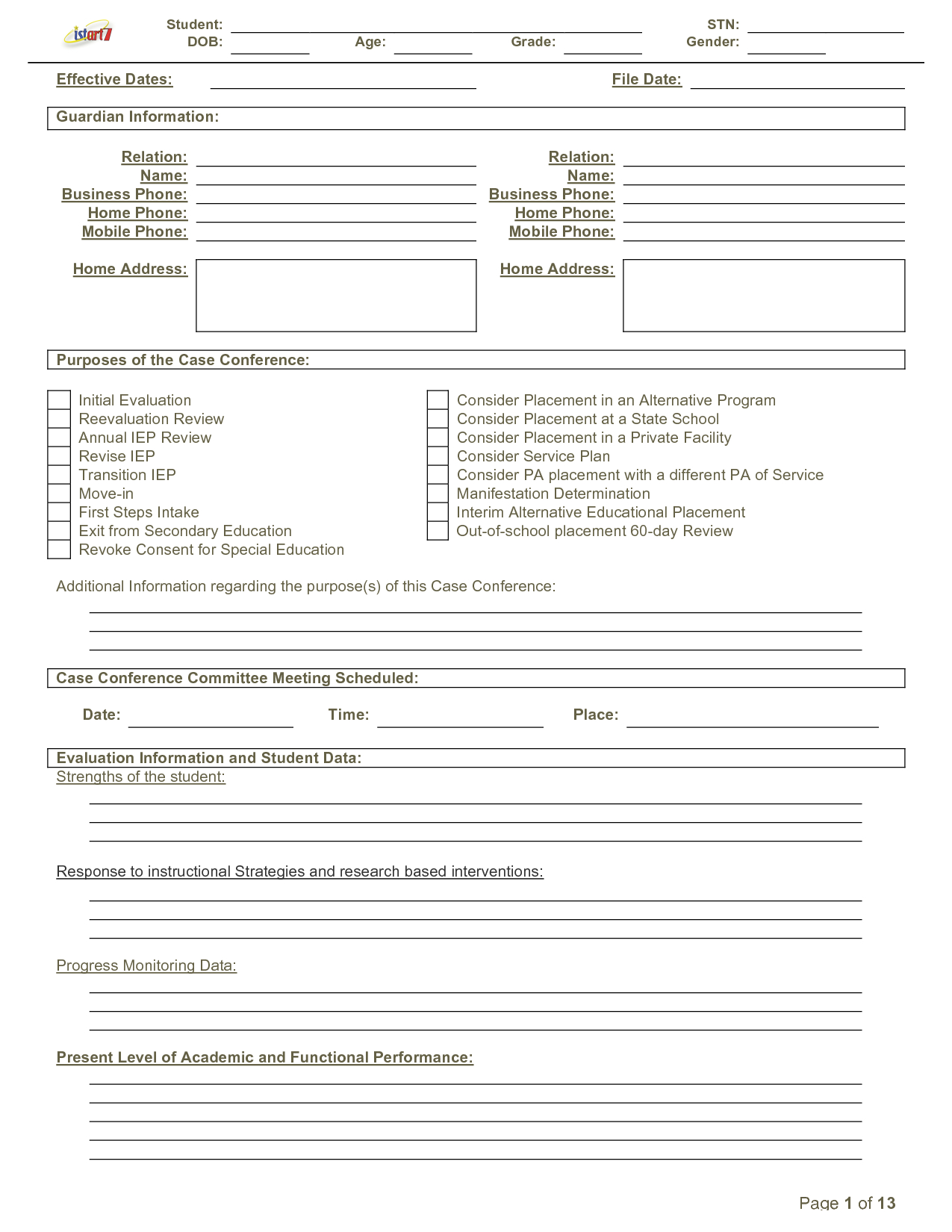 Blank Iep Form Template – Template With Blank Iep Template