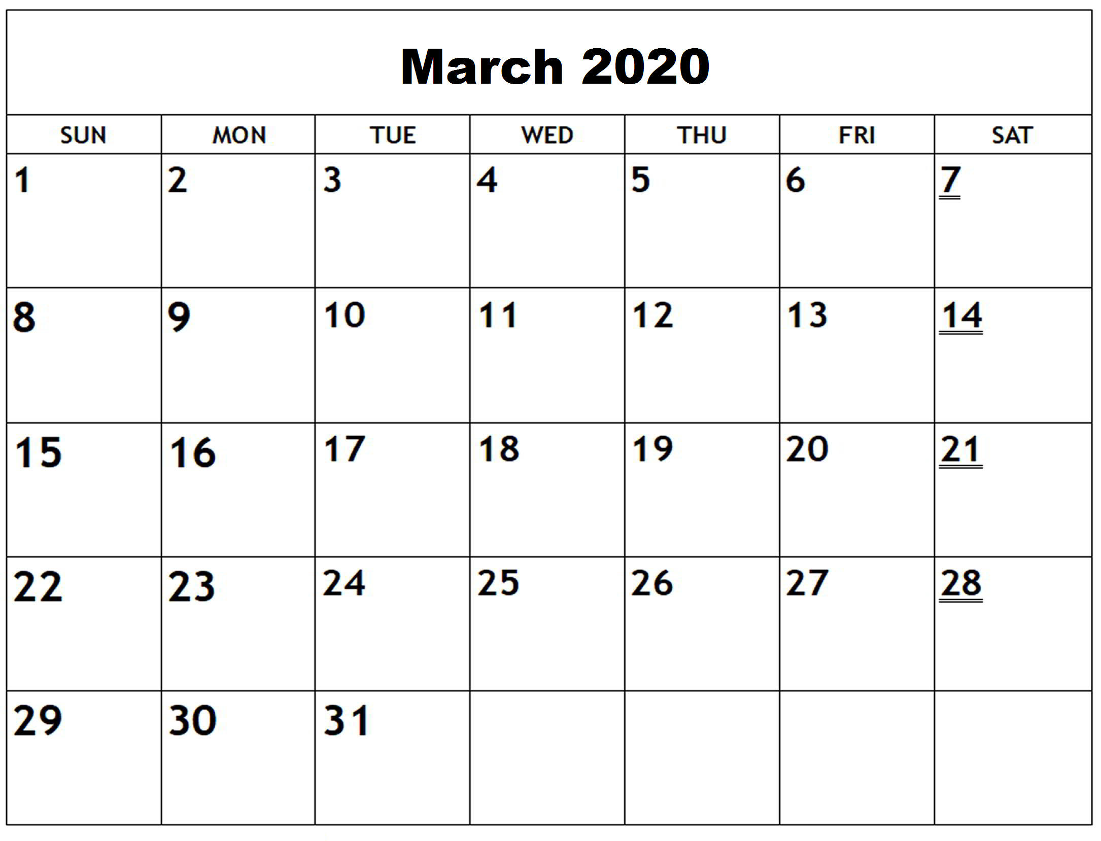 Blank March 2020 Calendar – Record Your Personal Activities Regarding Blank Activity Calendar Template