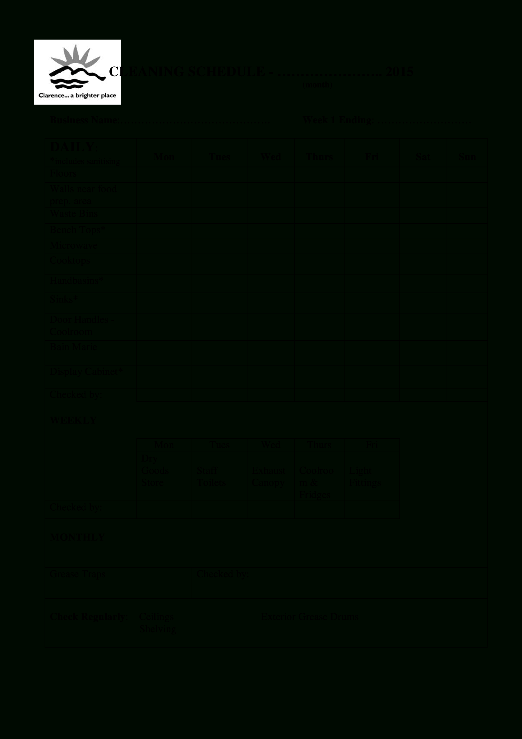 Blank Office Cleaning Schedule | Templates At Regarding Blank Cleaning Schedule Template