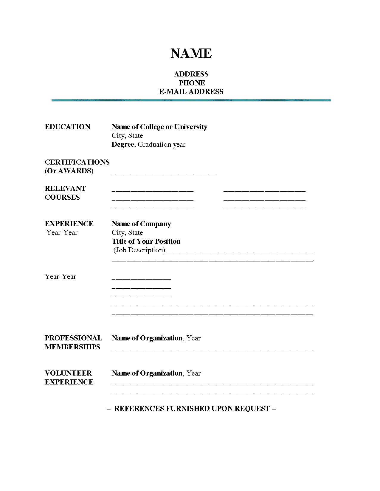 Blank Resume Templates For Microsoft Word - Calep.midnightpig.co In Blank Resume Templates For Microsoft Word