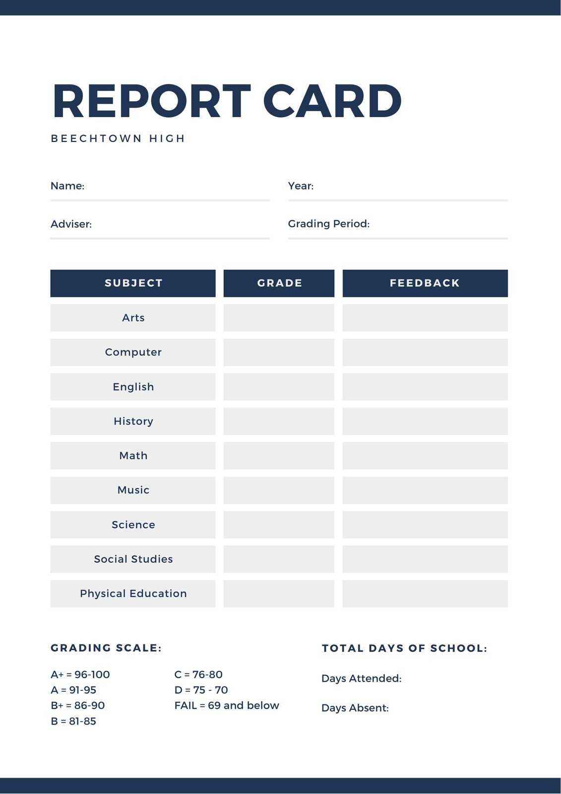 Blue And Gray Bordered High School Report Card – Templates Intended For High School Report Card Template
