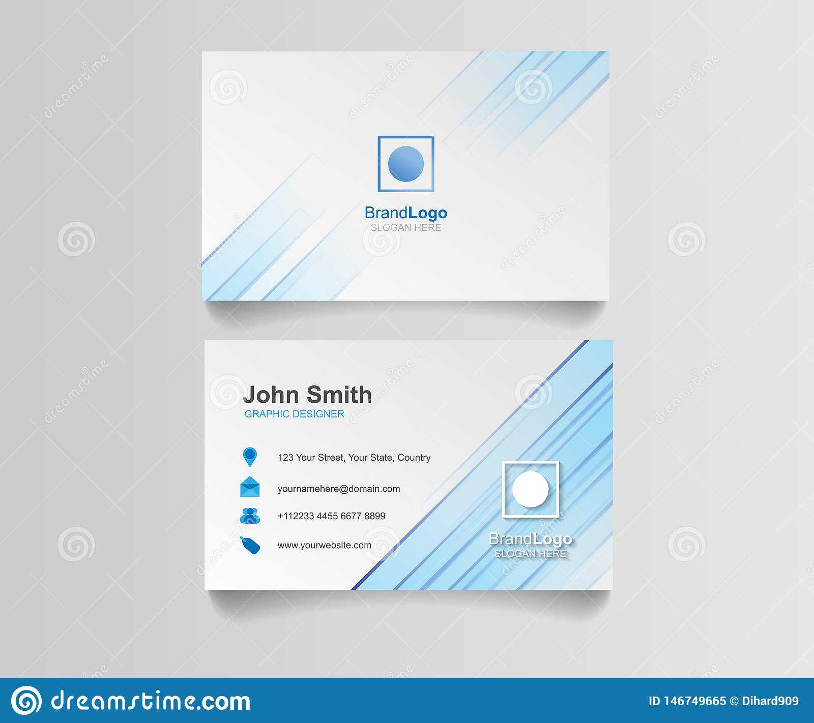 Blue Business Card Template Illustration Design. Identity For Blank Business Card Template Download