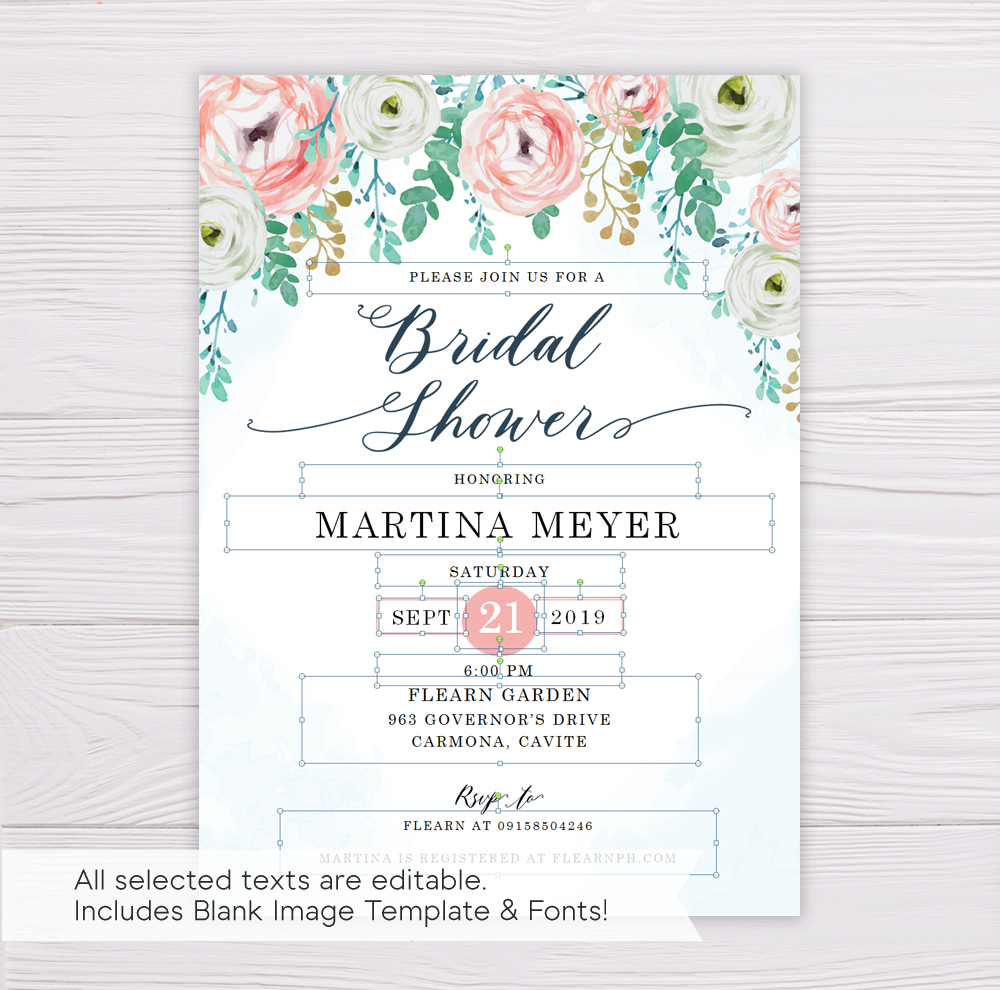 Blue Watercolor & Blush Flowers Bridal Shower Invitation Template Within Blank Bridal Shower Invitations Templates